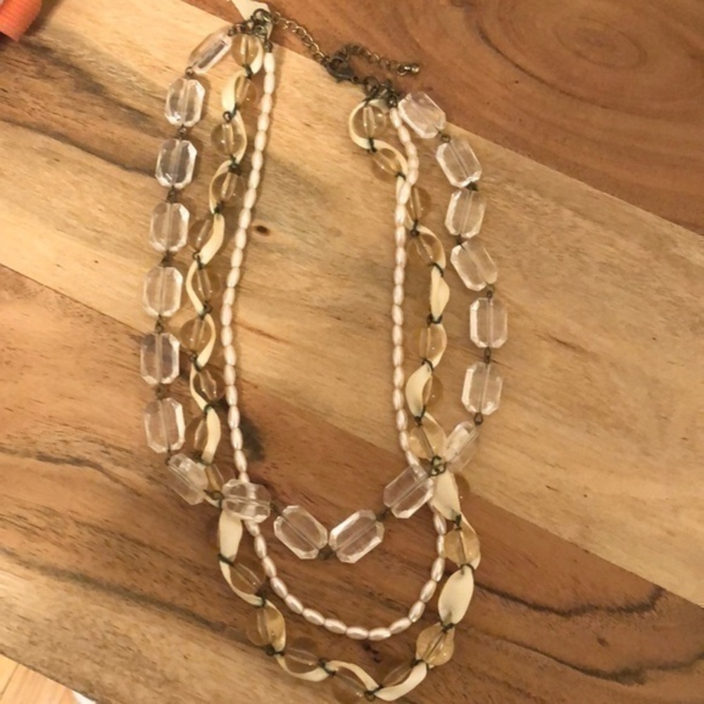 Triple Layer pearl and clear Bead  16 in Necklace